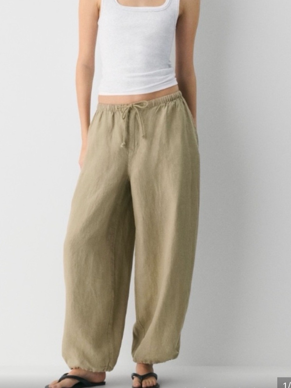Aritzia TNA Interstate Wide-Leg Linen Drawstring Pants — Olive
